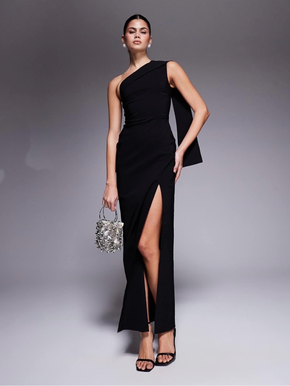 Vesper ASOS Bengaline Draped One-shoulder Evening Dress in Black Size 6